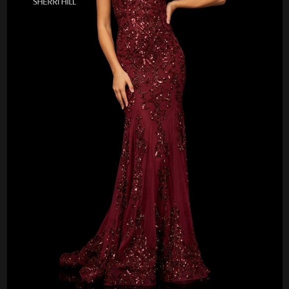 Sherri hill ruby red burgundy wine mermaid pageant prom dress - Picture 2 of 14
